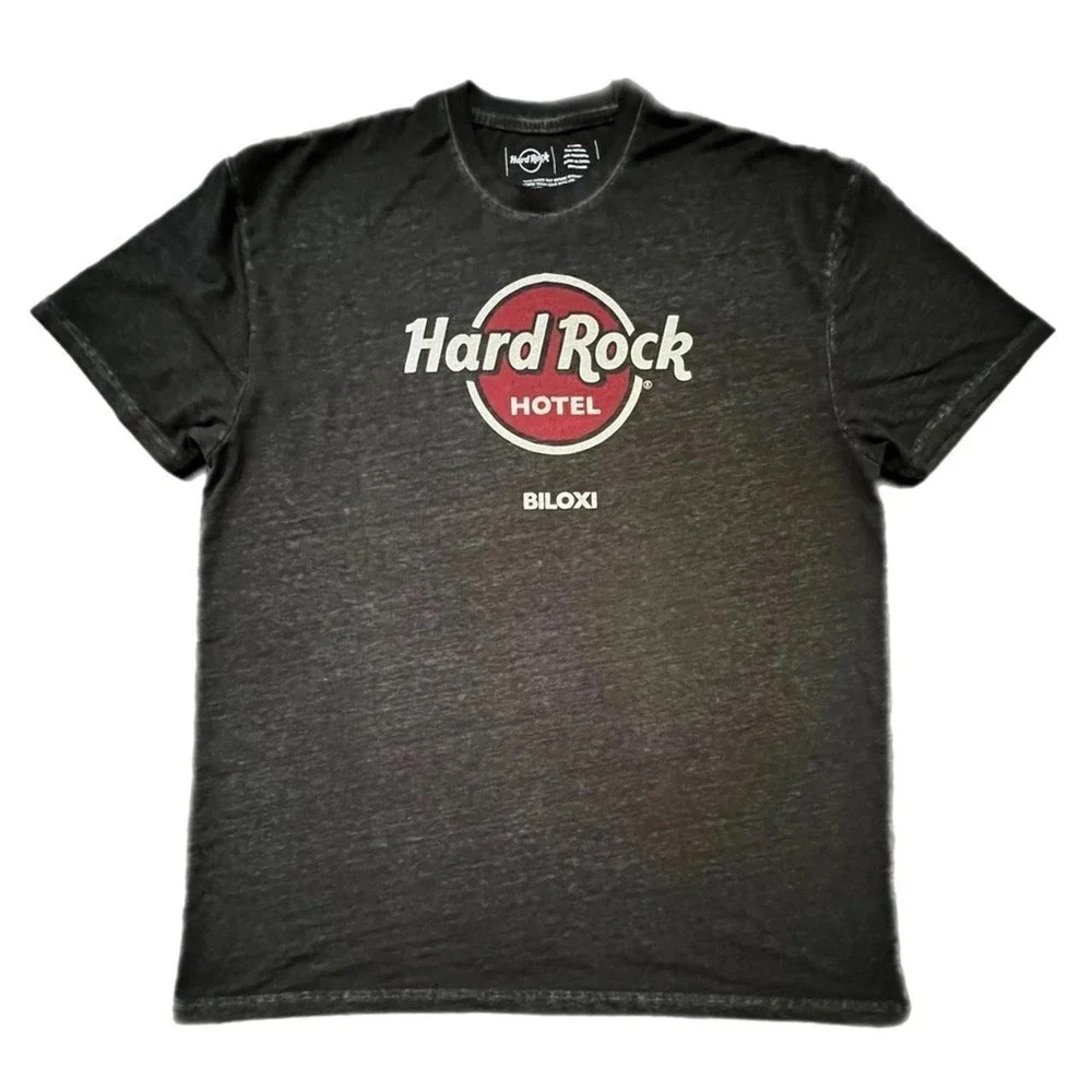 Hard Rock Hotel T-Shirt Charcoal Biloxi Graphic Logo Burnout XL